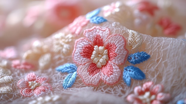 Kawałek haftu w pastelowych kolorach